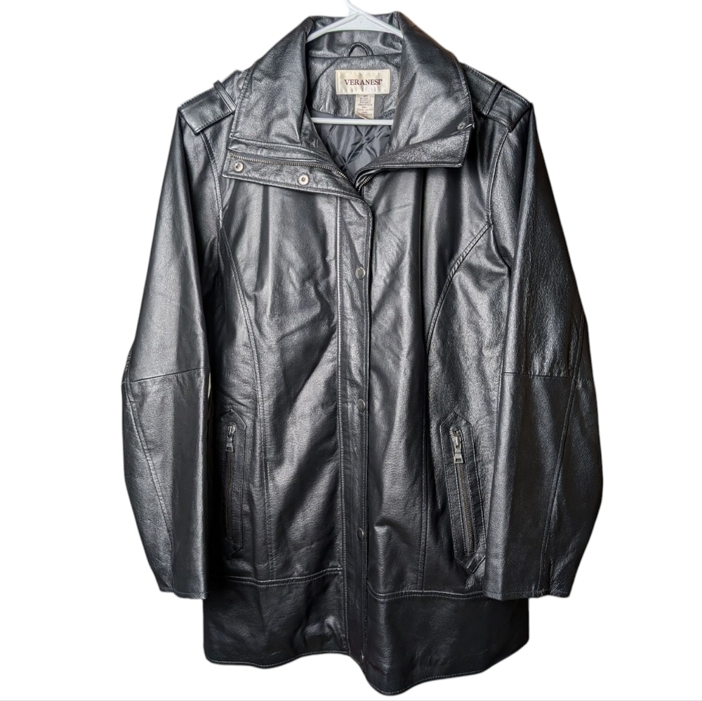 Veranesi Black Leather Women's 18W Coat Jacket Excellent Condition 90s